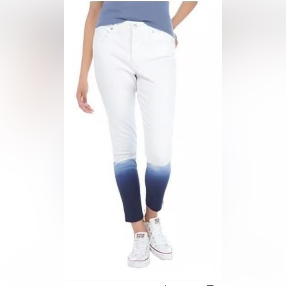 Crown & Ivy White and Blue Ombré High-Rise Skinny Ankle Jeans, Size 10